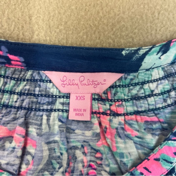 Lilly Pulitzer Tank Top Womens XXS Essie Smocked Neckline Cotton indigo Gypsea - Picture 4 of 7